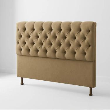 Imagem de Cabeceira Para Cama Box Valentina King Size Suede Estofado Capitonê 195x127x9cm Bege Di...