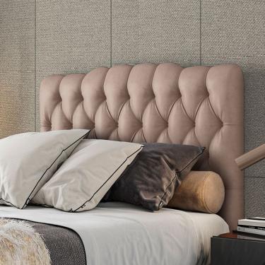 Imagem de Cabeceira Estofada Prisma Casal 140 Cm Veludo Rosê Sonhar Estofados