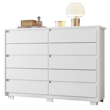 Imagem de Cômoda Duetto 10 Gavetas para Quarto com Corrediças Telescópicas Branco Estilo Moderno
