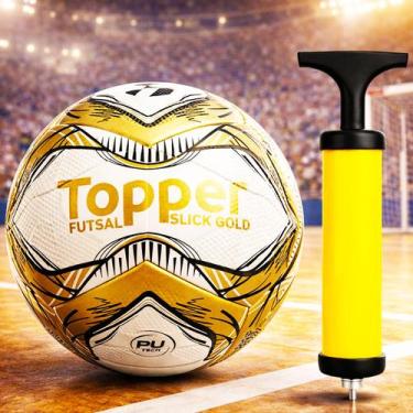 Imagem de Kit Bola Futsal Slick Gold Bomba de Ar Quadra Treino Jogo - Topper