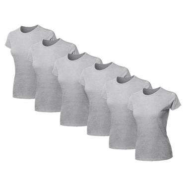 Imagem de Kit 6 Blusas Feminina Camiseta Lisa Básica Algodão Baby Look-Feminino