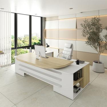 Imagem de Mesa Para Escritório Tamburato 2 Portas 4 Gavetas Mason A02 Carvalho Branco - Lyam Decor