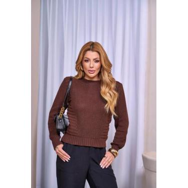 Imagem de Blusa Feminina Básica Detalhe nas Laterais Tricot Inverno Cor:MarromTa