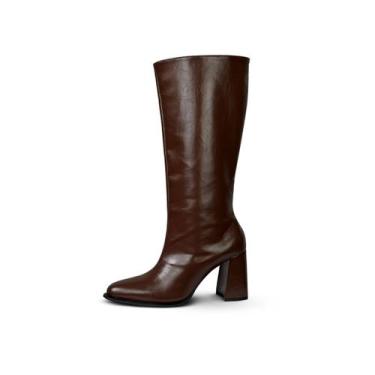 Imagem de Bota Montaria Feminina Cano Longo Salto Grosso Marrom Cor:MarromTamanh