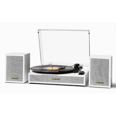 Imagem de Toca-discos de vinil TANLANIN Vintage 3 Speed com alto-falantes branco