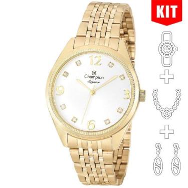 Imagem de Relógio CHAMPION KIT feminino dourado strass CN26251W