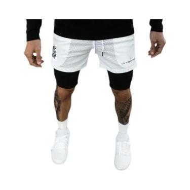 Imagem de Shorts Esportivos Masculinos De Verão Em Tecido Mesh, Dupla Camada, Pa