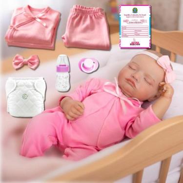 Imagem de Bebê Reborn Boneca Realista RosalI De Olhos Fechados Em Silicone Pode 