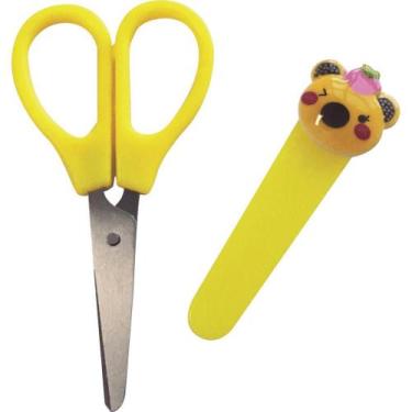 Imagem de Tesoura Escolar 12,5cm Divertida com Capa Protetora - - KIT, Amarelo