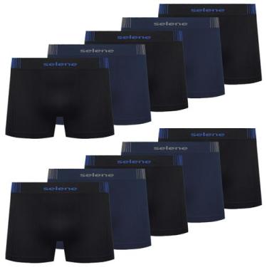 Imagem de Kit 10 Cueca Boxer Infantil Selene Anatômica Sem Costura - M, Preto e 