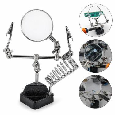 Imagem de Lupa bancada eletronica garras suporte ferro de solda articulavel terc