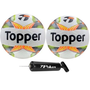 Imagem de Kit Bola de Futsal Slick 2024 com 2 Unidades e Bomba Poker Inflar Way com Agulha Especial Amarelo Preto Topper