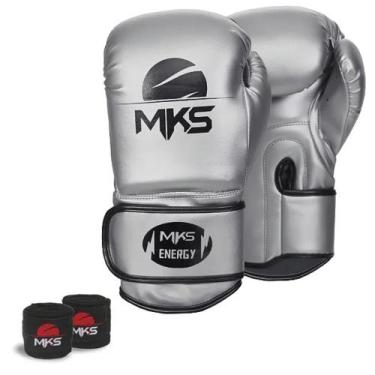 Imagem de Kit Luva Boxe New Energy II Prata Metálico 12oz  + Bandagem MKS Combat