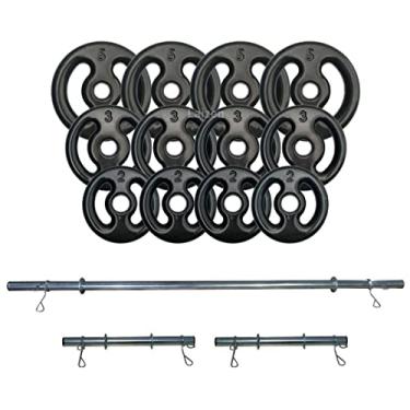 Imagem de Kit Anilhas Emborrachada (Preta) 40 Kg + Barras Com Presilhas