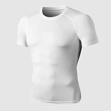 Imagem de Camiseta esportiva masculina de secagem rápida elástico fino tops manga curta corrida academia fitness(XX-Large)(Branco)