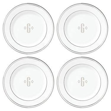 Imagem de Lenox Pratos de jantar Tidbit com monograma de bloco de platina, conjunto de 4, G