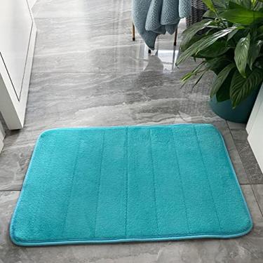 Imagem de Tapetes de banheiro macios de espuma viscoelástica – Tapetes de banheiro antiderrapantes absorventes para pisos de cozinha e banheiro, azul celeste 61 x 91 cm