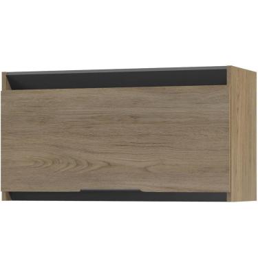 Imagem de Armário Aéreo Cozinha Suspenso 1 Porta Basculante Multiuso Organizador Hibisco Grafite Marrom