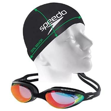 Imagem de Kit Natação Speedo Óculos Hydrovision MR Espelhado + Touca Big Cap Silicone (óculos preto)