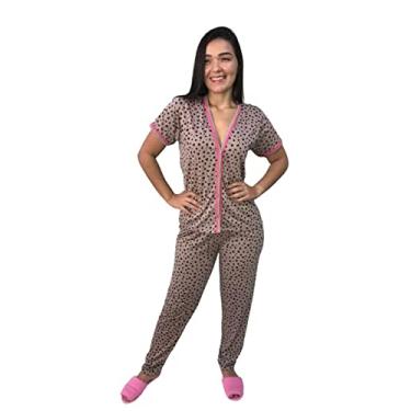 Imagem de Pijama Feminino Americano de Frio com Abertura Frontal calça e manga Comprida roupa de dormir gestação amamentação cirurgico (MEIA ESTAÇÃO ONÇA, GG 44-46)