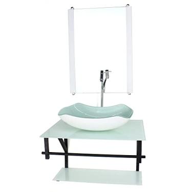 Imagem de GABINETE DE VIDRO PARA BANHEIRO 60CM AP CUBA ABAULADA BRANCO FULL COM TORNEIRA CROMADA