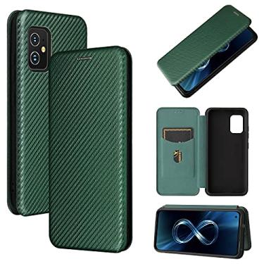 Imagem de YUNCHAO Caixa de telefone Para asus zenfone 8 / zs590ks textura de fibra de carbono Flip TPU + PC + PU de couro com slot de cartão capa para celular