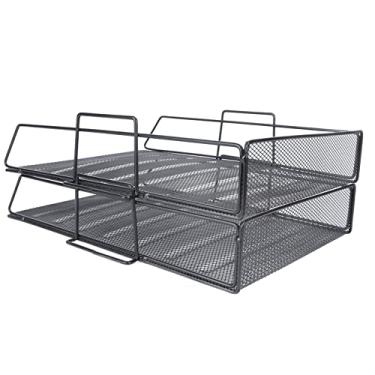 Imagem de Zerodis 2 bandejas de arquivo de 2 níveis, bandeja empilhável para cartas organizador de mesa bandeja de mesa de malha vazada sem ferro DIY combinação de bandeja organizadora de mesa