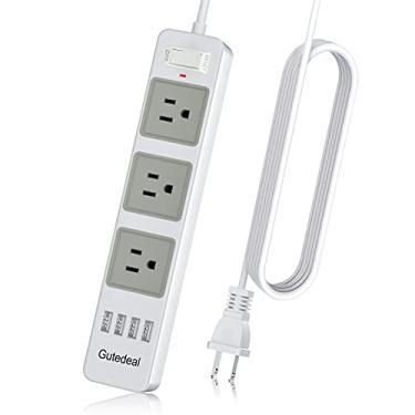 Imagem de Tira de energia de 2 a 3 garras 3 metros branca, tira de energia USB de 2 garras com cabo de extensão de 3 m, protetor contra surtos de 3 saídas com 4 portas de carregamento USB para bancada, cabeceira, casa, escritório e hotel