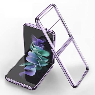 Imagem de YINGDAFENG Capa para Samsung Galaxy Z Flip 4, capa ultrafina transparente galvanizada resistente de policarbonato com proteção da câmera capa protetora à prova de choque com tudo incluído, roxo