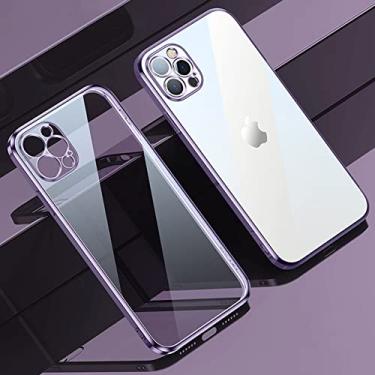 Imagem de Capa de telefone TPU transparente com placa eletrostática quadrada para iPhone 13 12 11 Pro Max Mini XS XR X 8 7 Plus SE 2020 Capa macia e fina, roxa, para iPhone12 Pro Max
