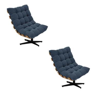 Imagem de Kit 02 Poltronas Giratória Costela Suede Azul Marinho