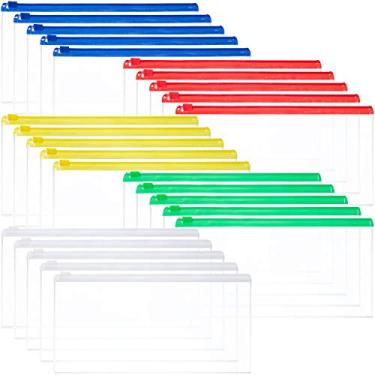 Imagem de Leinuosen 50 envelopes de plástico com zíper, estojo de lápis transparente, bolsa de notas tamanho carta (5 cores)