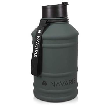 Imagem de Garrafa de água de aço inoxidável Navaris – 2,2 L (2,2 L) grande garrafa de metal para esportes, acampamento, academia – Capacidade para mais de meio galão – Cinza
