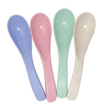 Imagem de Honbay 4PCS 15cm/5.9Inch Boreal Europe Style Eco-Friendly Wheat Straw Colourful Soup Spoons Chinese WonTon Soup Spoon