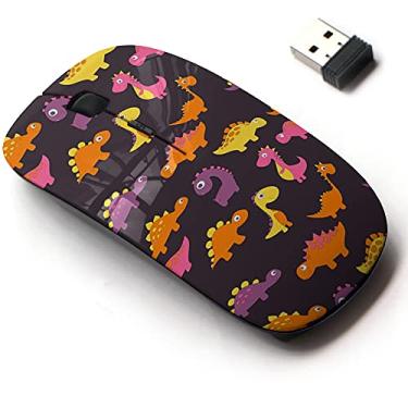 Imagem de Mouse sem fio 2.4G com design de padrão bonito para todos os laptops e desktops com nano receptor - padrão de dinossauro infantil moda