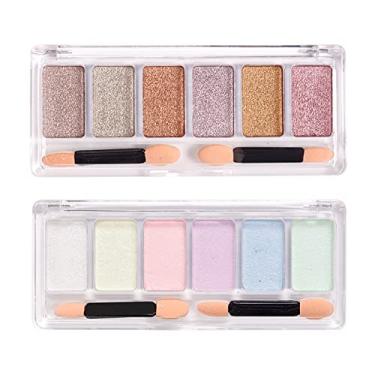 Imagem de Yajun 6 cores espelho unhas pó brilho pigmentos com paus de sombra de olhos manicure decorações arte sólida DIY gel polish kit clássico sala de estar fornecidos, C, 12 * 5 cm