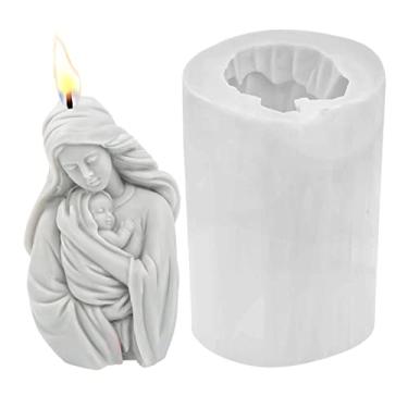 Imagem de vela silicone virgem maria 3D, Virgem Maria abençoada com bebê Jesus fundição resina feito à mão cera aroma para fabricação velas faça você mesmo artesanato sabão cera abelha chocolate