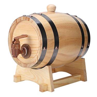 Imagem de Mini barril de pinho doméstico 1.5l equipamento de fabricação de cerveja de madeira recipiente de barril de vinho tinto fácil de derramar torneira dispensador de barril de vinho(1.5L-Log color)
