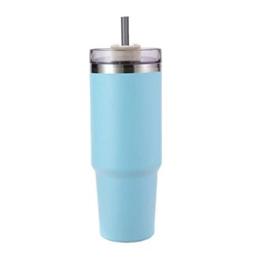 Imagem de Copo Térmico De Inox Com Tampa e Canudo 900ml Mantém Gelado (Azul)