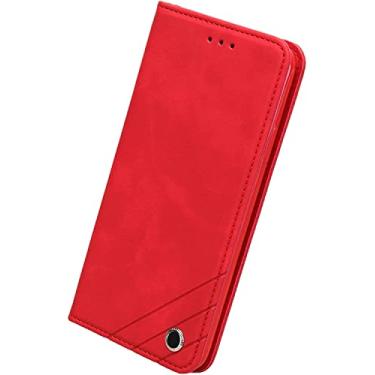 Imagem de GANYUU Capa para iPhone 13/13 Mini/13 Pro/13 Pro Max, carteira de couro PU suporte Flip Folio capa com [slots de cartão TPU à prova de choque fecho magnético (Cor: Vermelho, Tamanho: 13 Mini 5,4 polegadas)