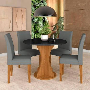 Imagem de Mesa Redonda Com 4 Cadeiras Pérsia 0,9 Cin/pre/cinz - Móveis Arapongas