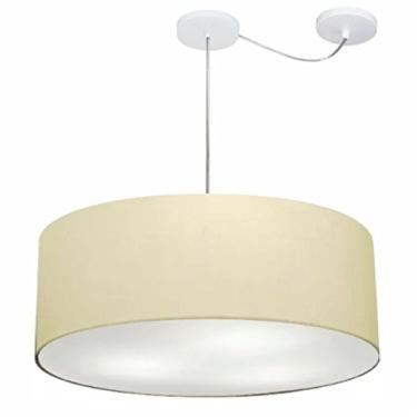 Imagem de Lustre Pendente com Desvio de Centro Cúpula Tecido 60x21 cm, Vivare Iluminação, Pendente4266 LA, Algodão Cru, Grande