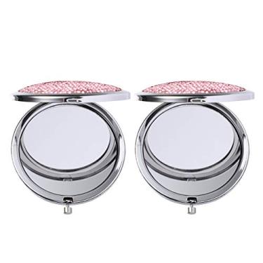 Imagem de 2 Unidades Espelho Dobrável Dupla Face Diamond Bolso Dobrável Espelho Externo Protable Espelho De Maquiagem Compacto Para Bolsa Portátil Metal Senhorita Casamento Espelho