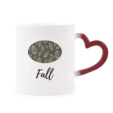 Imagem de Caneca com desenho de folhas douradas para plantas sensíveis ao calor Copo de grés que muda de cor vermelha