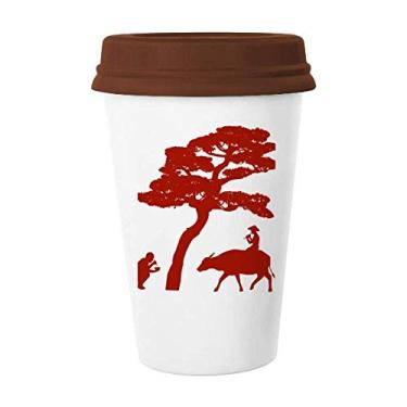 Imagem de Caneca com contorno da cultura de árvore de vaca da China Caneca de vidro bebendo cerâmica copo tampa