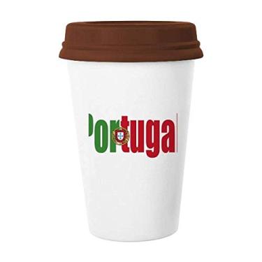 Imagem de Caneca de cerâmica com nome da bandeira de Portugal para copo de café e cerâmica