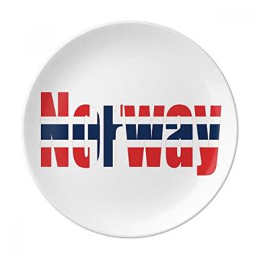 Imagem de Placa de nome da bandeira da Noruega decorativa de porcelana salver louça de jantar