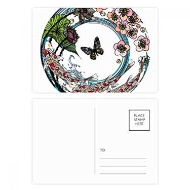 Imagem de Carp Sakura Conjunto de cartão postal geométrico padrão de lótus cartão comemorativo