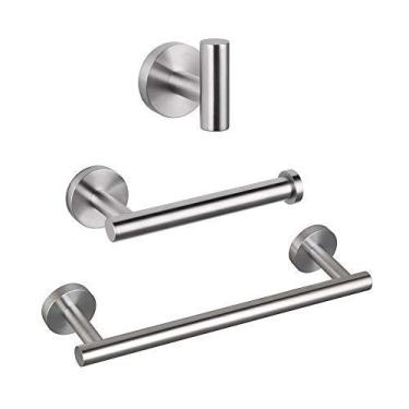 Imagem de Conjunto de ferragens de banheiro 3 peças de aço inoxidável SUS 304 escovado conjunto de acessórios de ferragens de banheiro montado na parede barra de toalha gancho de toalha suporte de papel