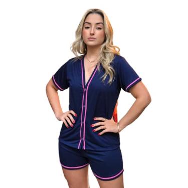 Imagem de Pijama Americano, baby doll, pijama Blogueirinha, Camisa aberta com botão, para amamentar e pós cirúrgico (AZUL, M 38-40)